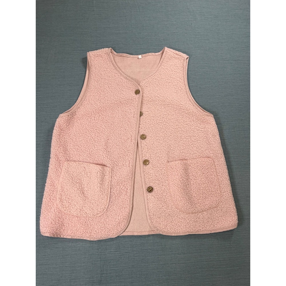 Unbranded Pink Sherpa Fleece Button Front Vest with Pockets Womens Medium